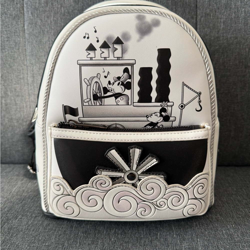 Loungefly Black & White Steamboat Mickey Mini Backpack